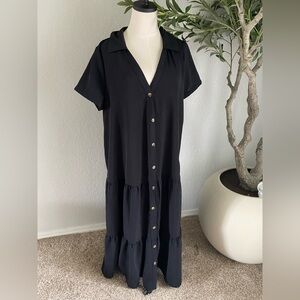 SHEIN Black Button-Front Midi Dress